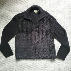 Y2K Womens M Black Full Zip Sweater Faux Fur Vest Collared Y2K Parkhurst